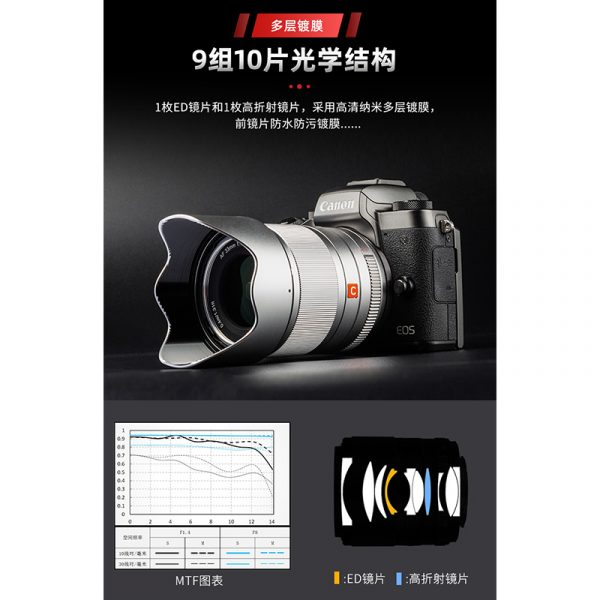 唯卓仕 Viltrox 33mm F1.4 for Canon EOS M 自動人像鏡頭 微單眼鏡頭 銀色